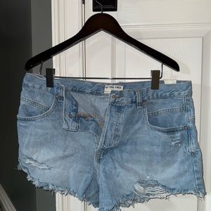 Free People Blue Distressed Jean Shorts